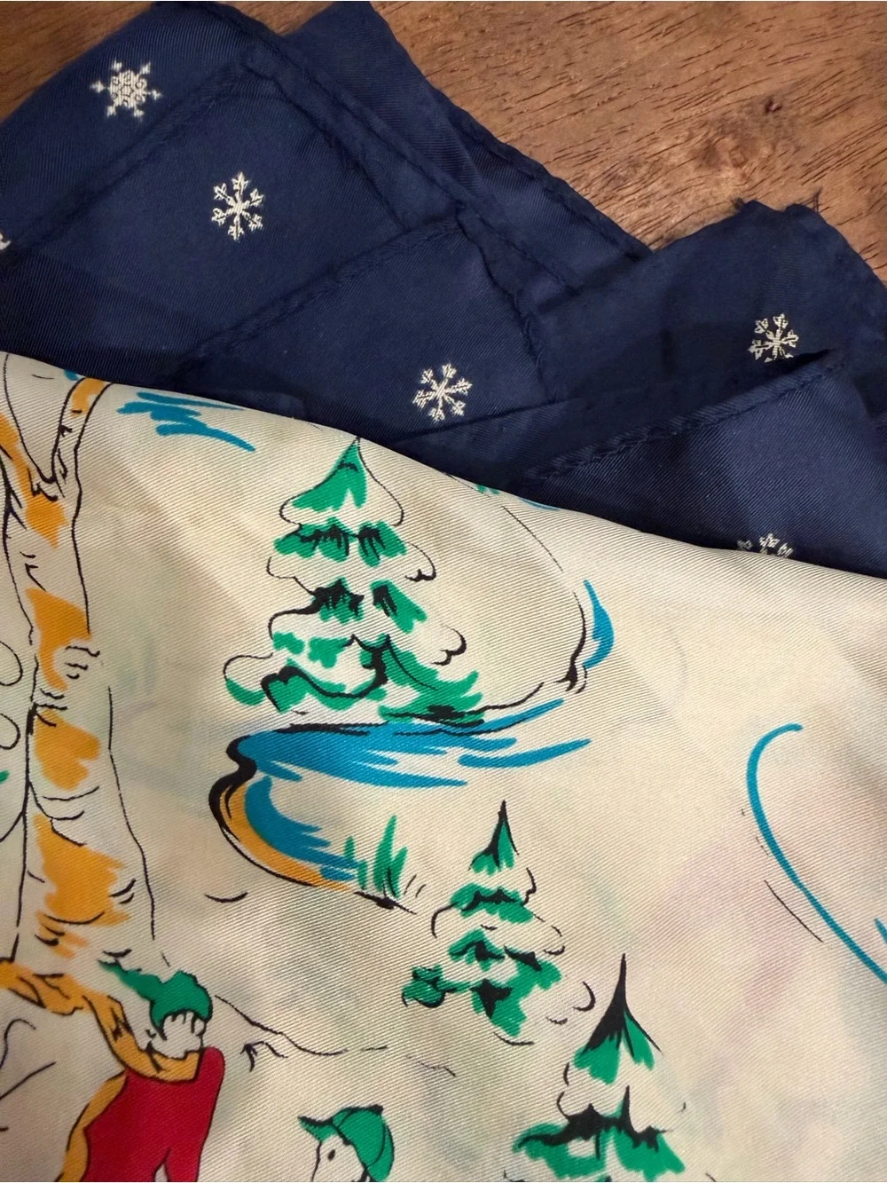 Vintage gap Italian silk Navy and White Winter Scarf - Playful Ski Scene
